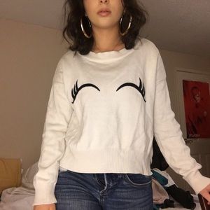 White Chunky Knit Eyelash Sweater